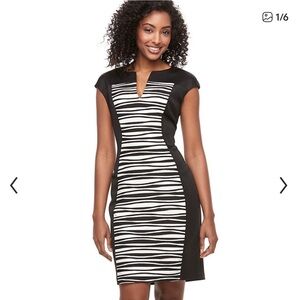 Connected Apparel Center Panel Plum/Cream Sheath Midi Dress, Sz 12